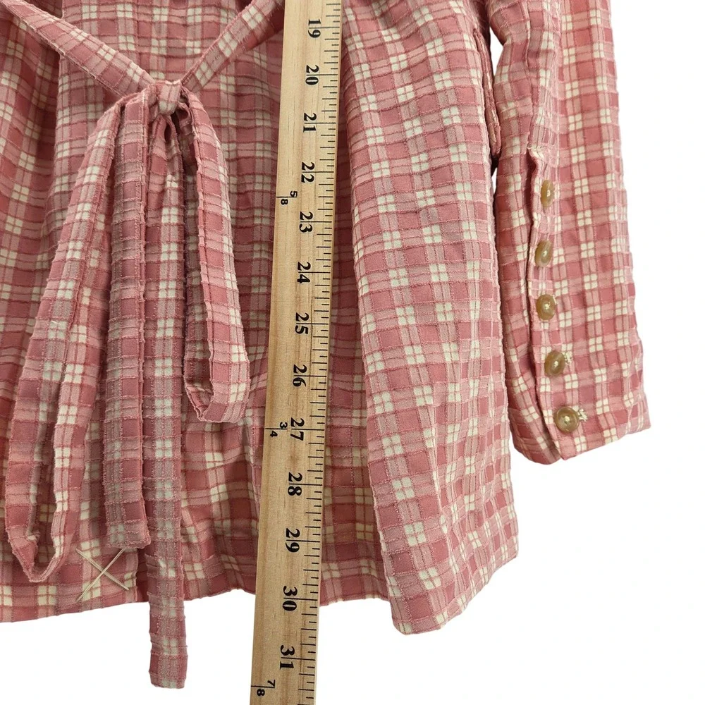 Free People Olivia Gingham Blazer M Pink Plaid Double Breasted Belted